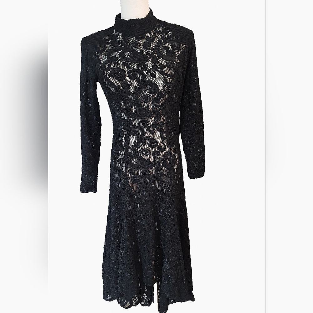 Cache‎ Y2K Vintage LuxuriElegant Black Floral Lace Dress